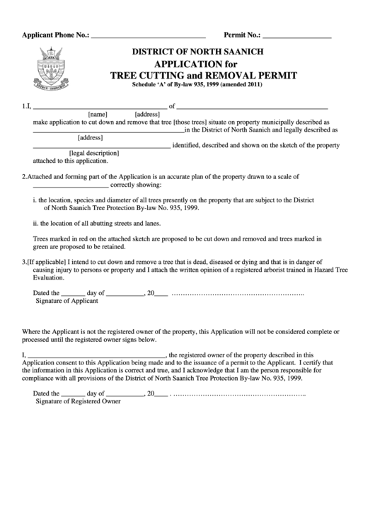 Tree Cutting Application Form North Saanich Printable Pdf Download