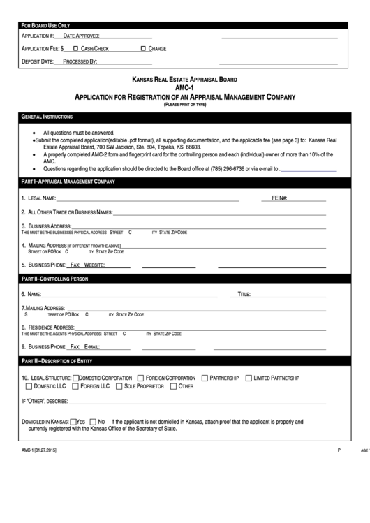 Form Amc-1 - Application For Registering An Appraisal Management Company