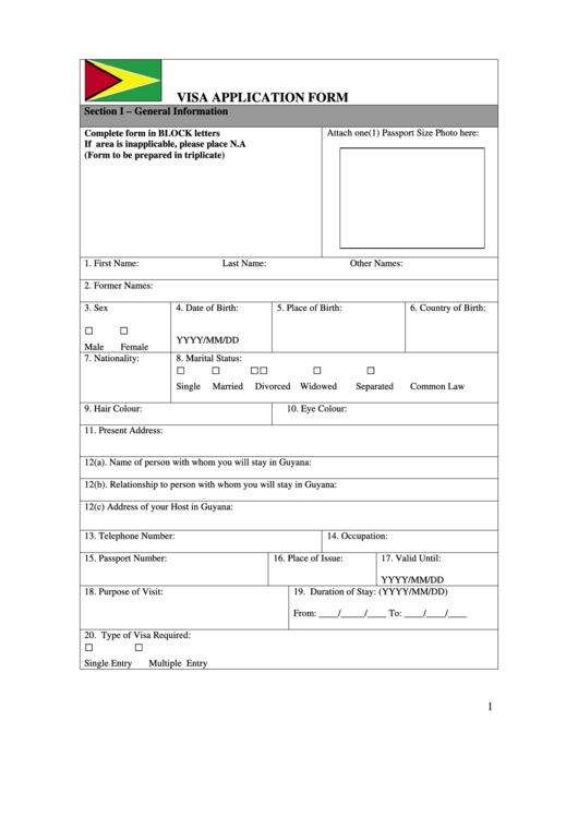 Visa Application Form Printable pdf