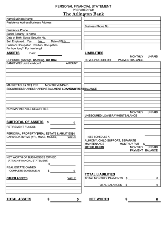 Personal Financial Statement Printable pdf