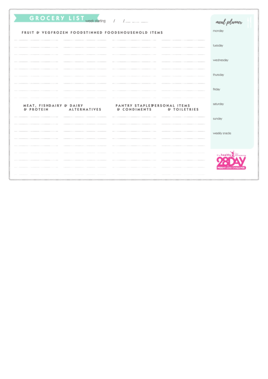 Grocery List & Meal Planner Template Printable pdf