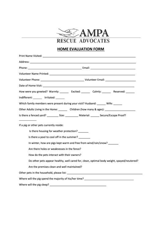 Home Evaluation Form Printable pdf