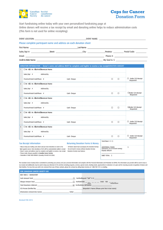 Fillable 2015 Donation Form Printable pdf