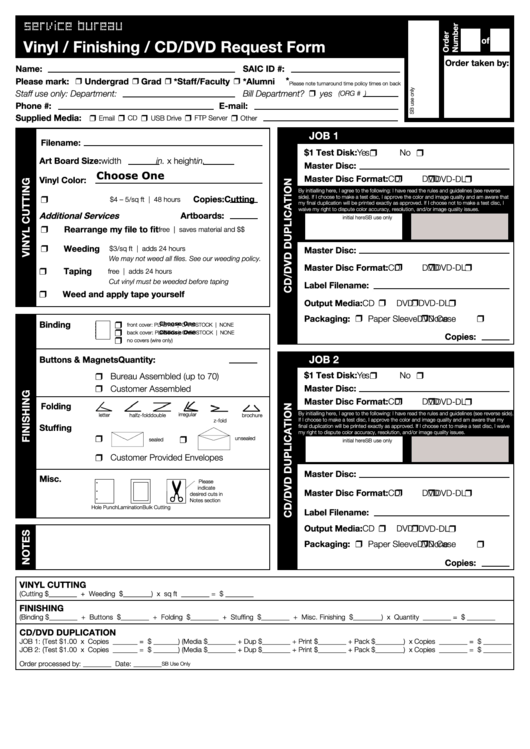 Fillable Vinyl Finishing Cd dvd Request Form Printable Pdf Download