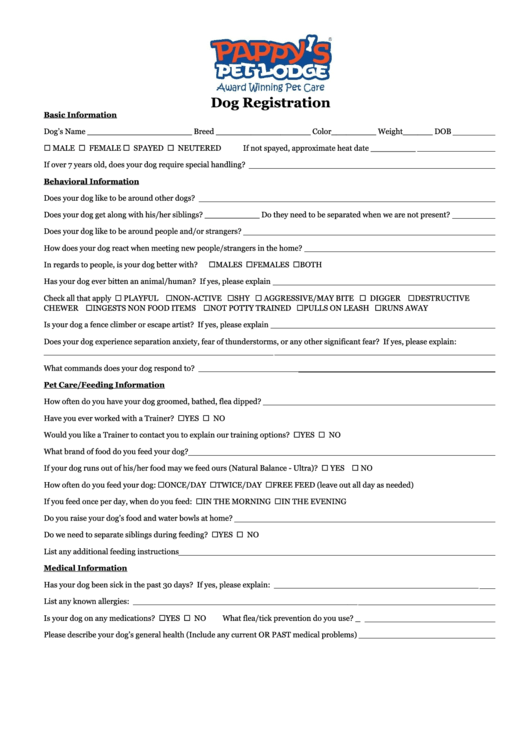 Dog Registration Printable pdf