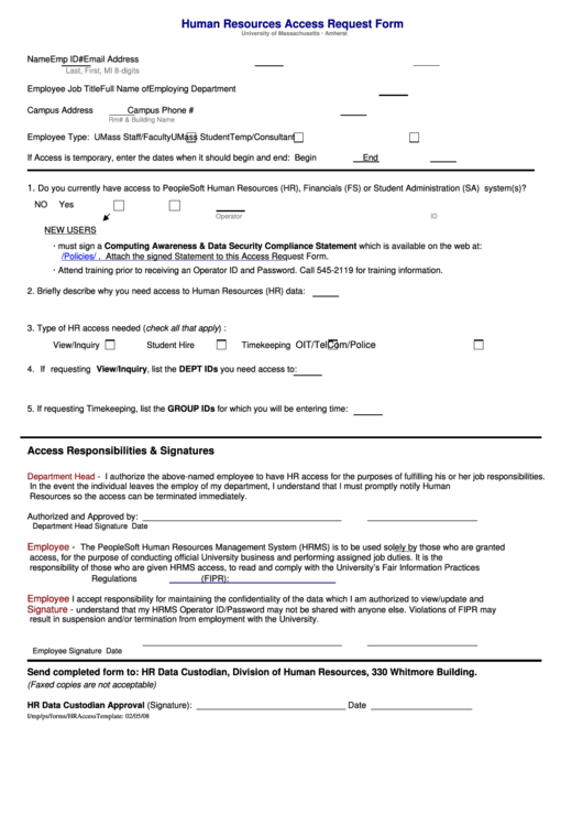 Human Resources Access Request Form Printable pdf
