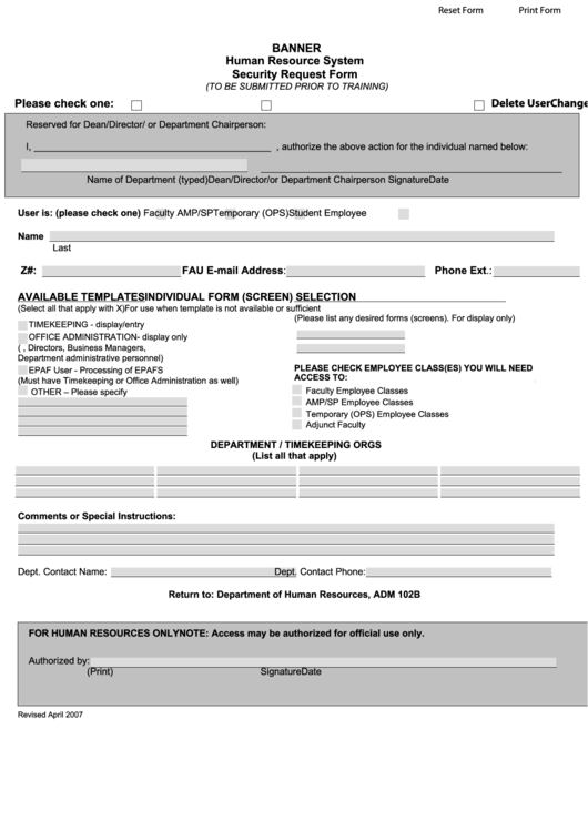 Fillable Security Request Form Printable pdf