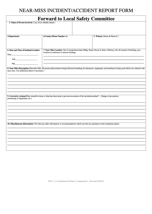 Near-Miss Report Form Printable pdf