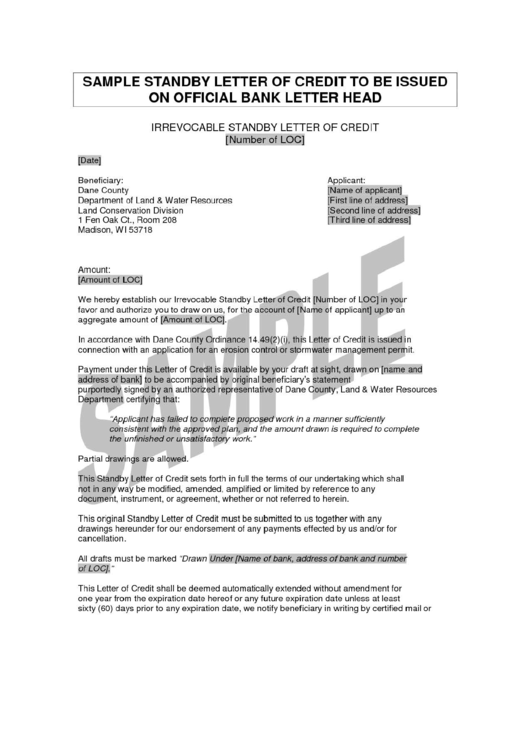 Sample Standby Letter Of Credit Template