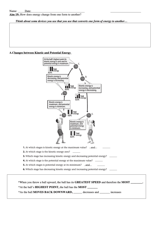 Physics Worksheet - Kinetic And Potential Energy