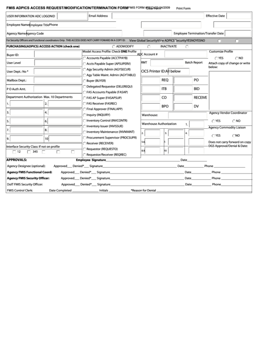 Fillable Fmis Adpics Access Request/modification/termination Form ...