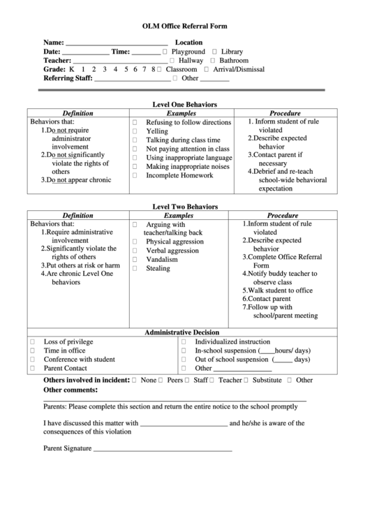 Olm Office Referral Form printable pdf download