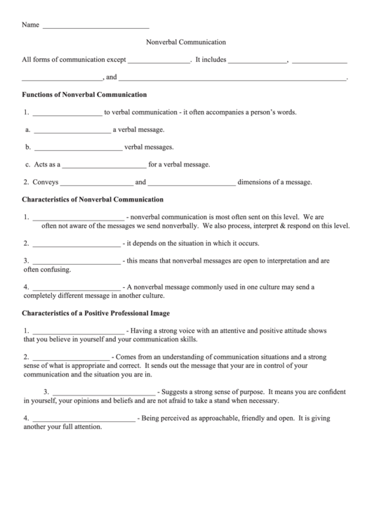 Nonverbal Communication - English Worksheet Printable pdf