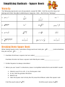 Simplifying Radicals - Square Roots Worksheet Template Printable pdf