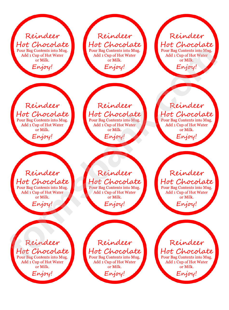 Reindeer Hot Chocolate Label Template printable pdf download