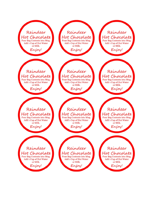 Reindeer Hot Chocolate Label Template Printable pdf