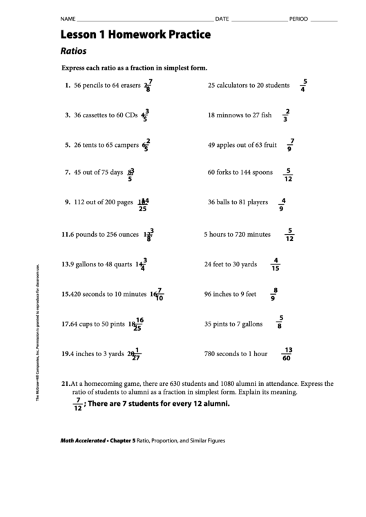 Ratios Math Homework Worksheet Printable pdf