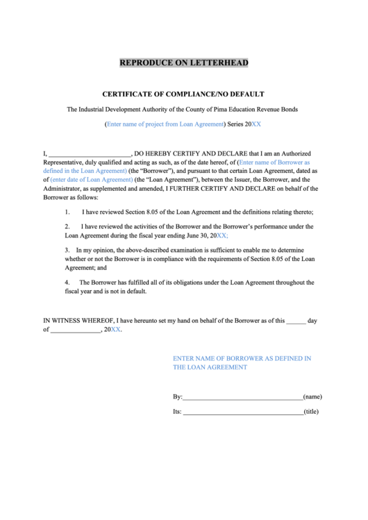 Certificate Of Compliance Form/no Default Printable pdf