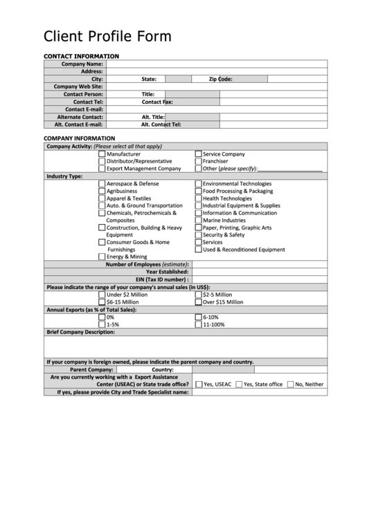 Client Profile Form printable pdf download