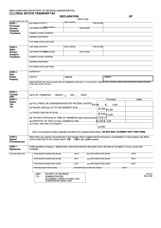 Form Rsa 78-B Real Estate Transfer Tax Declaration Of Consideration Printable pdf