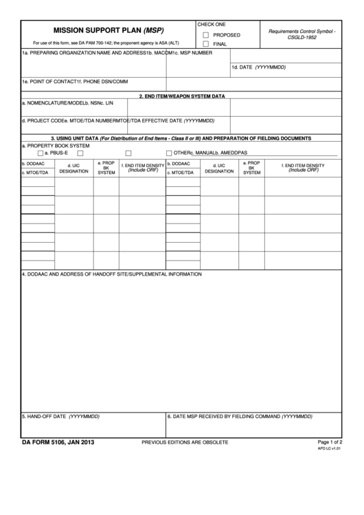 Fillable Mission Support Plan (Msp) Printable pdf