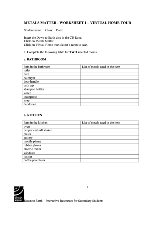 Chemistry - Metals Matter Worksheet Printable pdf