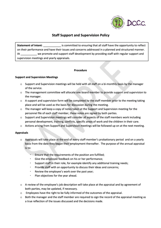 Staff Support And Supervision Policy Template - Sample