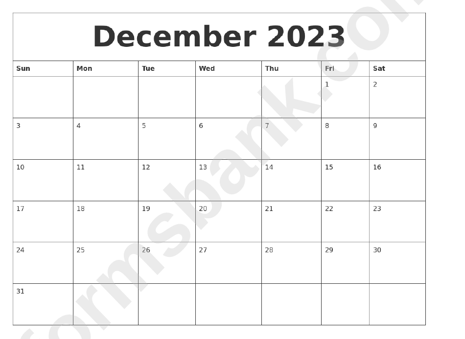 December 2023 Calendar Template