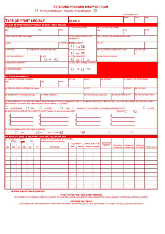 Attending Provider Treatment Plan Printable pdf