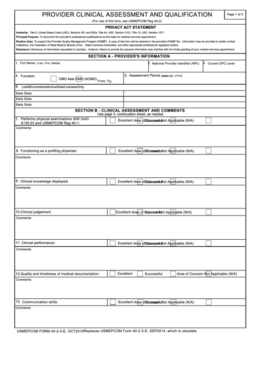 Fillable Form 40-2-3-E Provider Clinical Assessment And Qualification Printable pdf