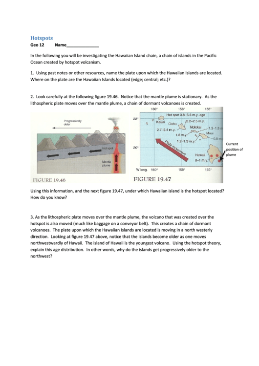 Hotspots - Geography Worksheet Printable pdf