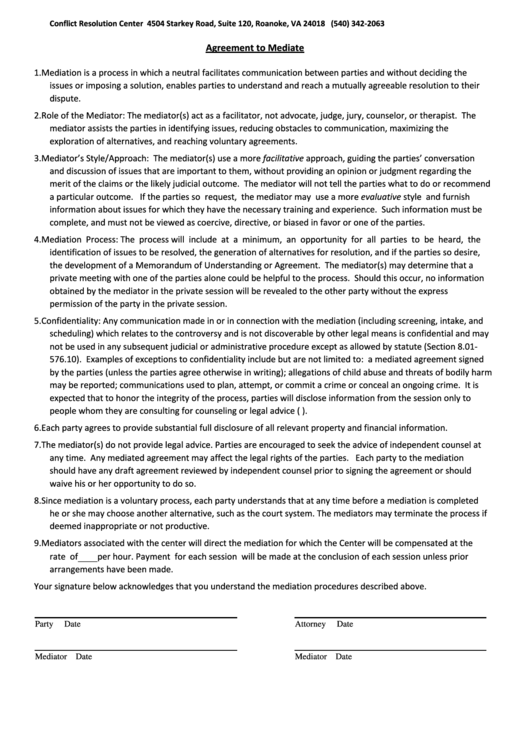 Sample Agreement To Mediate Form