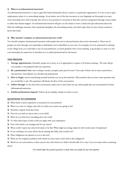 Informational Interview Summary Sheet printable pdf download