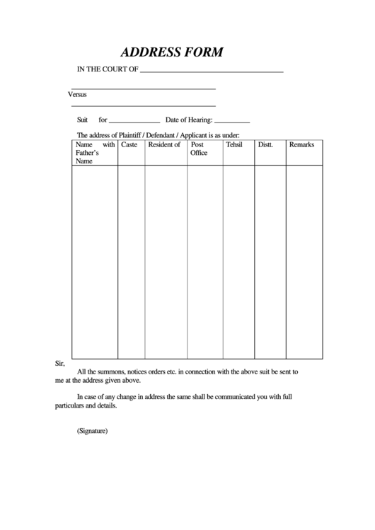 Address Form - Court Forms Printable pdf