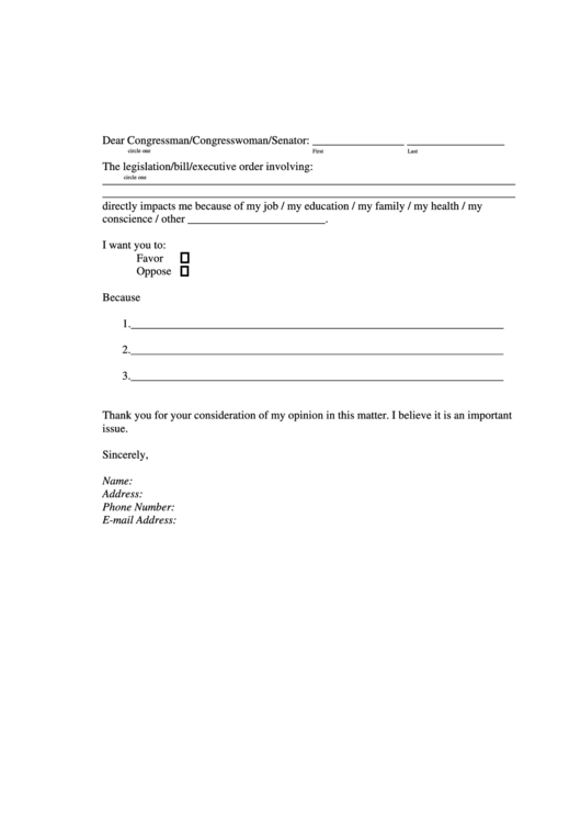 Sample Letter To A Representative Template Printable pdf