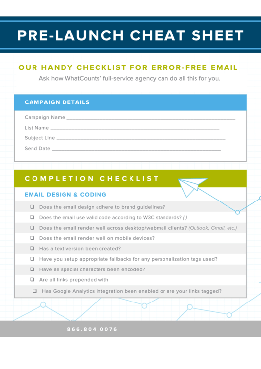 Fillable Pre-Launch Cheat Sheet Printable pdf