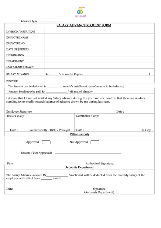Salary Advance Request Form Printable pdf