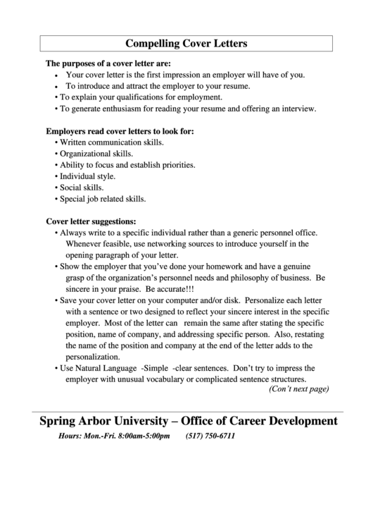 Compelling Cover Letter Templates Printable pdf
