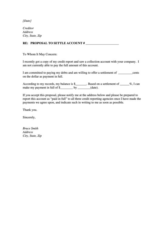Proposal To Settle Account Letter Template Printable pdf