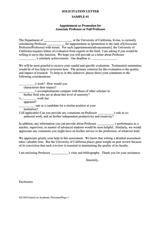 Sample Academic Solicitation Letter Template Printable pdf