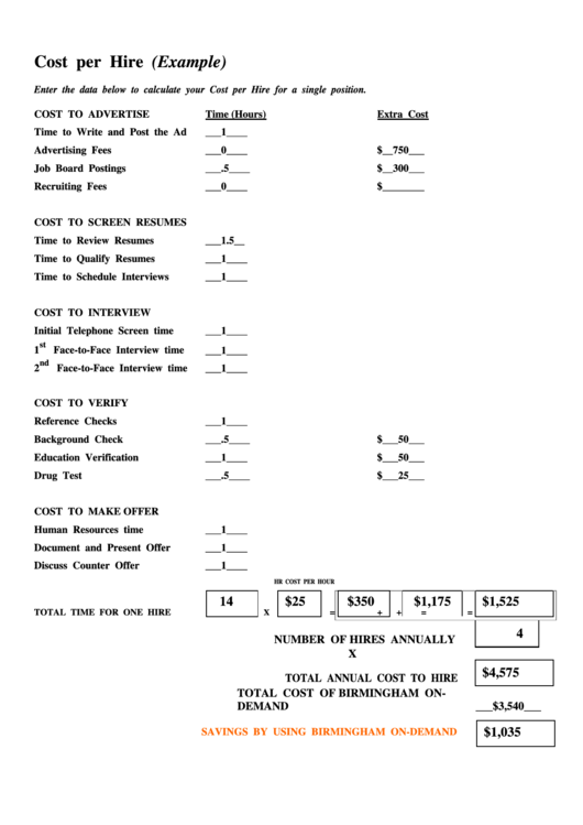 Cost Per Hire Analysis Template Printable pdf