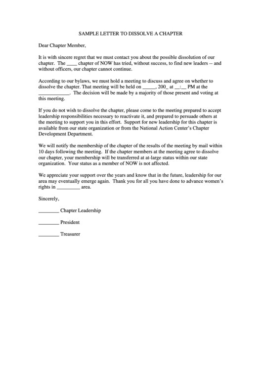 Sample Letter To Dissolve A Chapter Printable pdf
