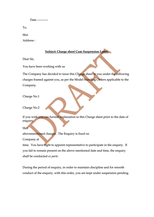 Charge Sheet Cum Suspension Letter