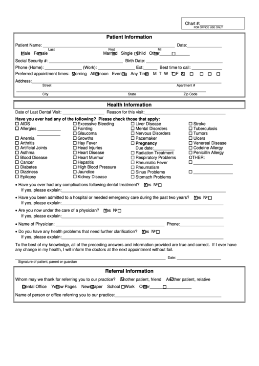 New Patient Information Form Printable pdf