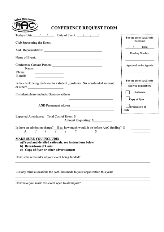 Conference Request Form - Academic Affairs Committe Printable pdf