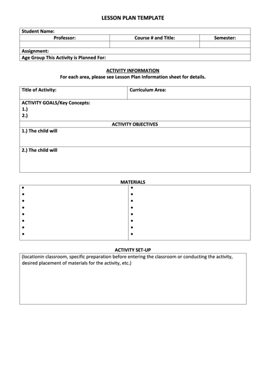 Fillable Lesson Plan Template (Fillable) Printable pdf
