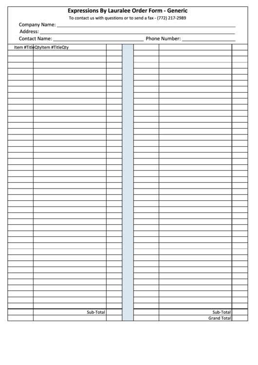 Generic Order Forms Printable pdf