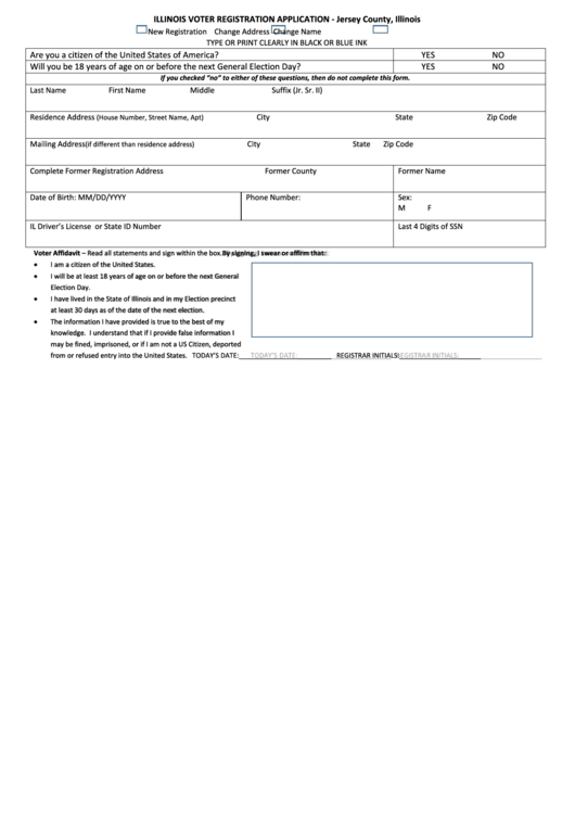 Illinois Voter Registration Application - Jersey County Printable pdf