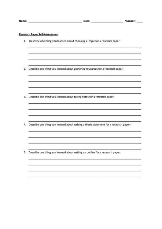 Research Paper Self-Assessment Template Printable pdf