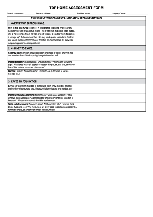 Tdf Home Assessment Form Printable pdf